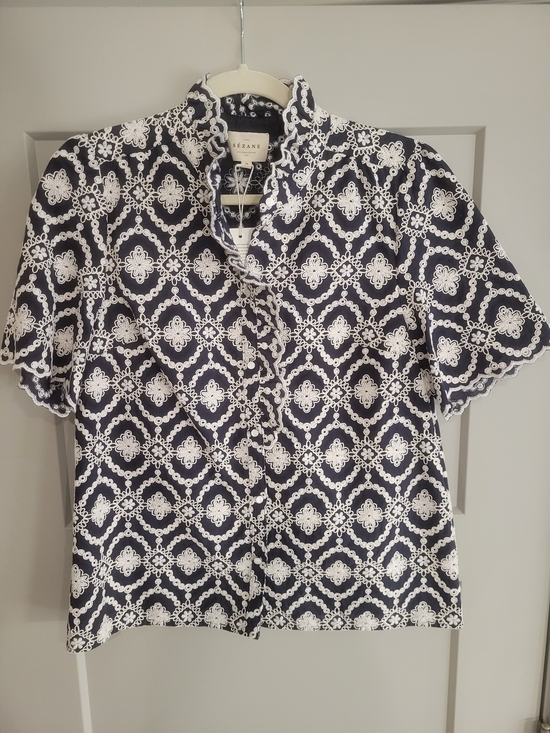 Sezane Tops - Sézane Dalhia Shirt in Marine with Ecru Embroidery 38 US 6 NWT